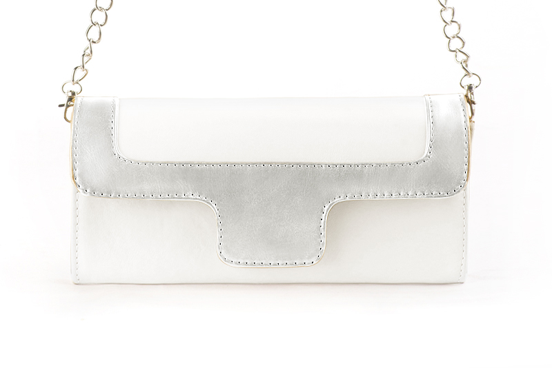 Dress clutch for wedding and parties in pure white and silver leather - Profile view